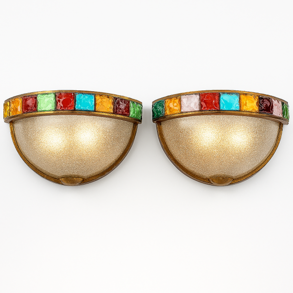 Пара бра Longobard,
Золотая полусфера с мозаикой из цветного Hammered Glass Mosaic, Verona, Italy 1970‑е годы — изображение 4