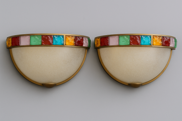 Пара бра Longobard,
Золотая полусфера с мозаикой из цветного Hammered Glass Mosaic, Verona, Italy 1970‑е годы — изображение 9