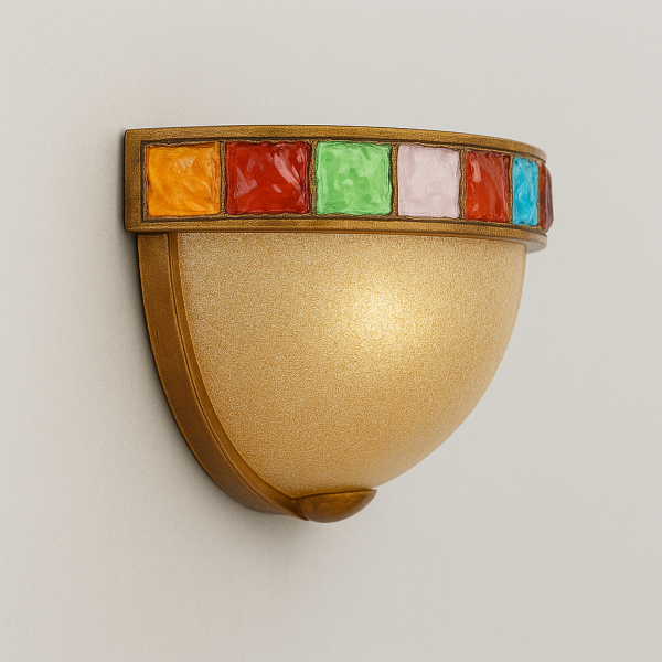Пара бра Longobard,
Золотая полусфера с мозаикой из цветного Hammered Glass Mosaic, Verona, Italy 1970‑е годы — изображение 5