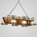Подвесная люстра Longobard “Navata”
Wrought Brass · Solid Walnut · Multicolour Hammered Glass · Italy, 1970‑е